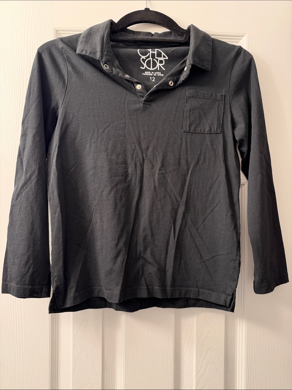 Boys Long-Sleeve Chaser Polo Shirt in Black Size 12